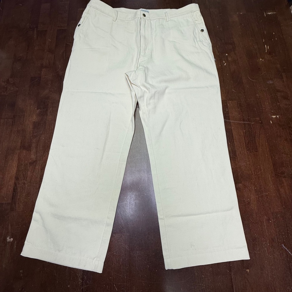 J. Peterman Canvas Trousers Mens 42/29 Cream Straight Leg Cotton Pants